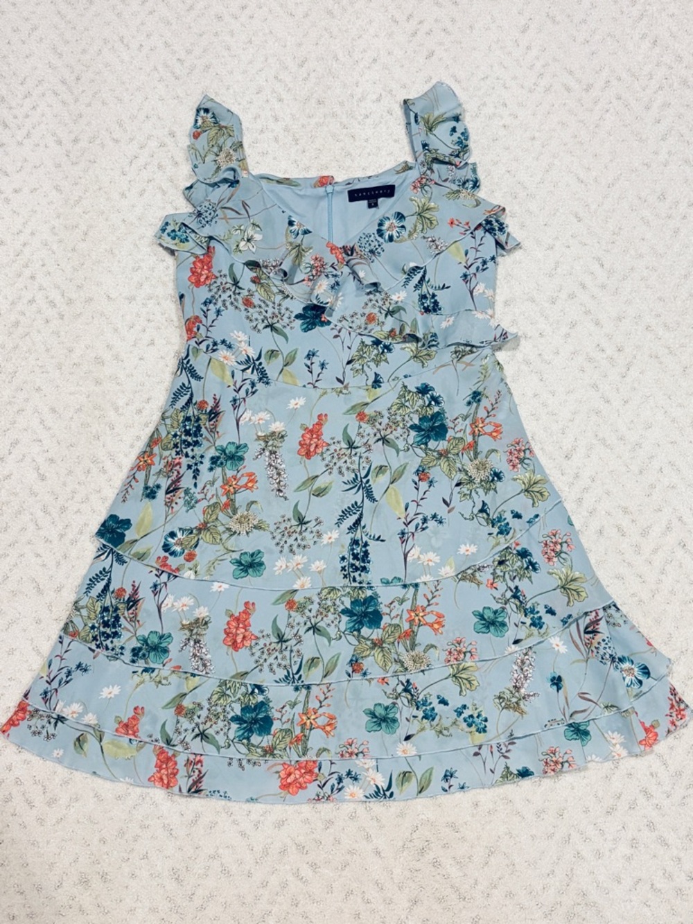 Sanctuary Light Blue Floral Ruffle Tiered Mini Dress Size S Romantic Cottage - Picture 10 of 15